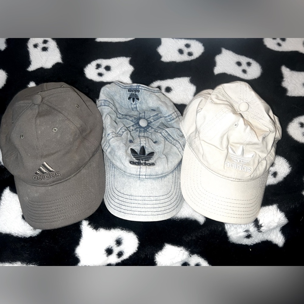 Adidas Trio of Caps in Black, Blue, and Cream